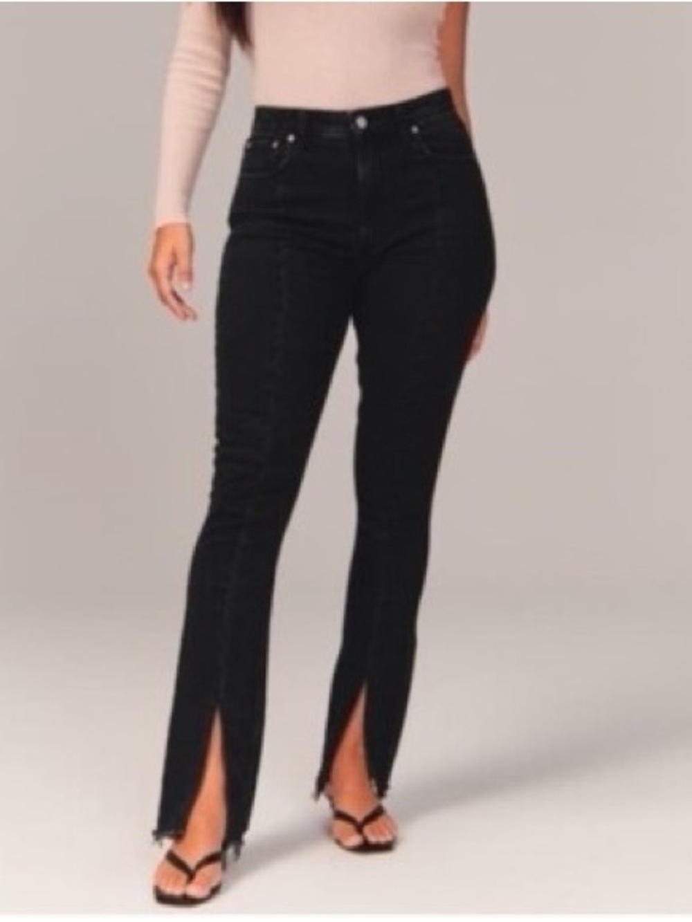 Abercrombie & Fitch Black High-Rise Split Front Hem Jeans
